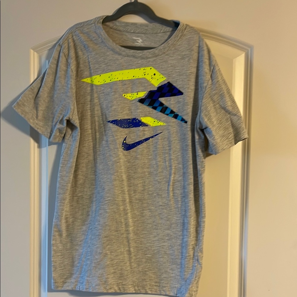 Boy’s Nike Heather Gray Tee with Neon and Blue Accents